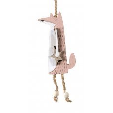 Χριστουγεννιάτικη Ξύλινη Αλεπού Ροζ (9cm)